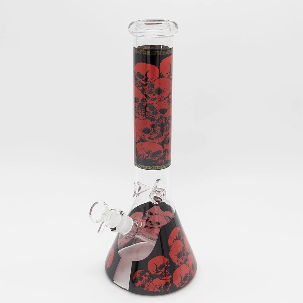 Skulls Glass Bong - Black & Red