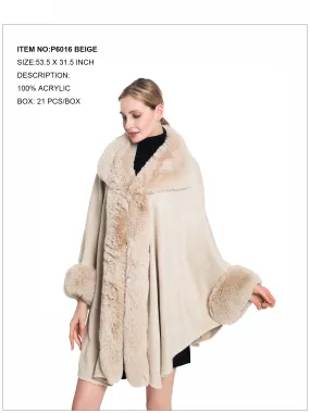 Solid Fur Poncho-Beige