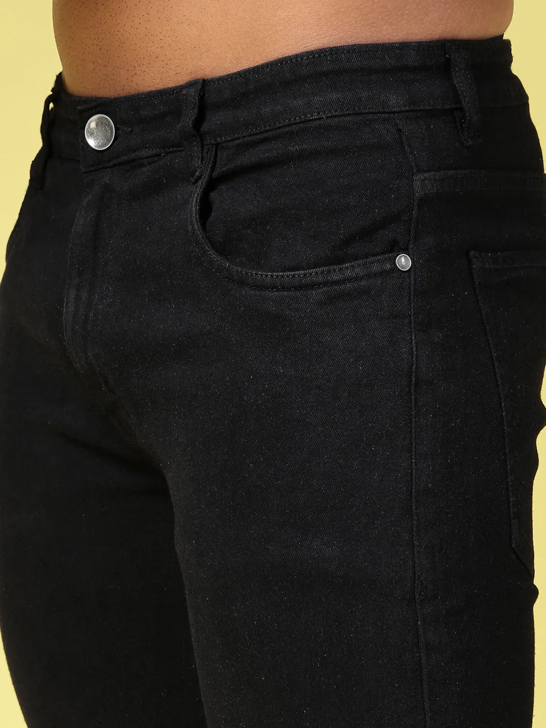 Solid Slim Fit Button Zipper Jeans