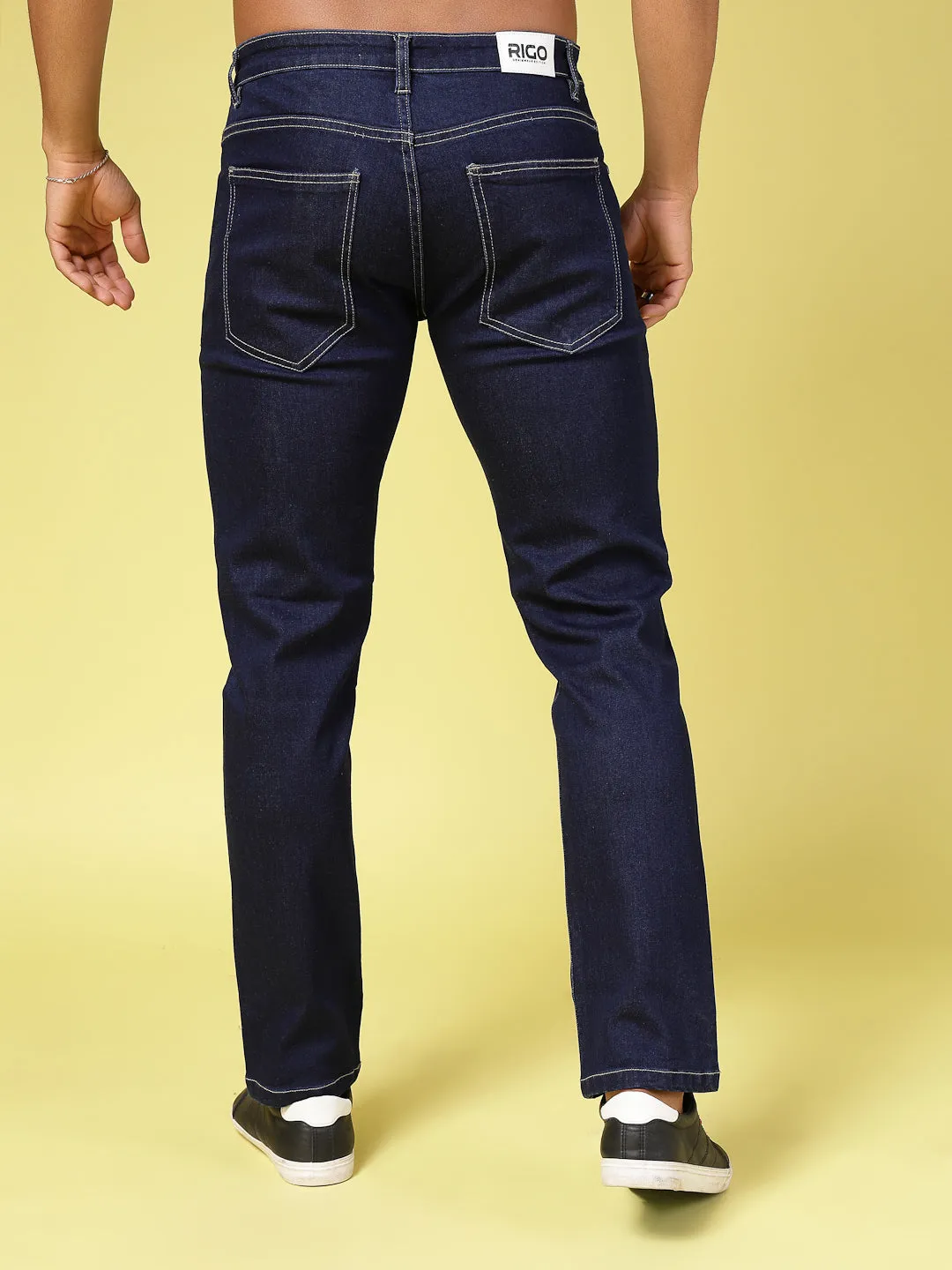 Solid Slim Fit Button Zipper Jeans