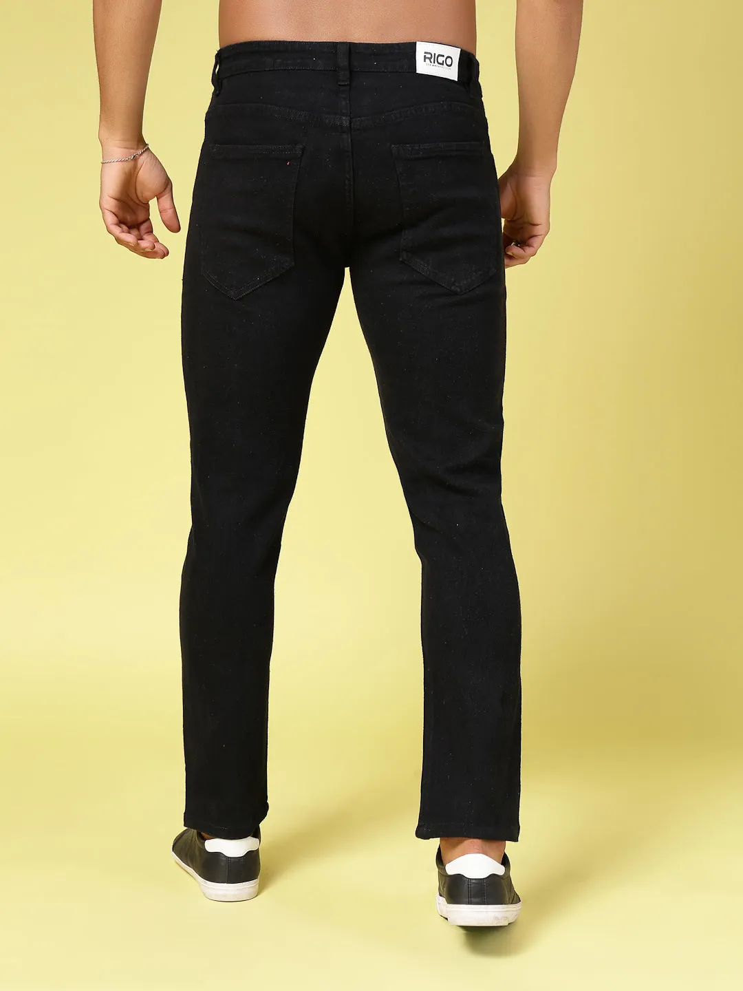 Solid Slim Fit Button Zipper Jeans