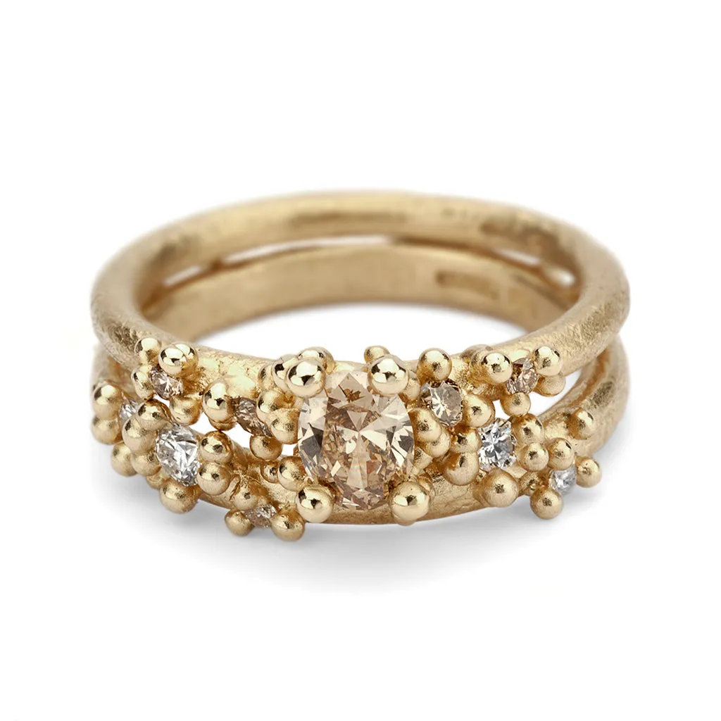 Solitaire Champagne Diamond Encrusted Ring