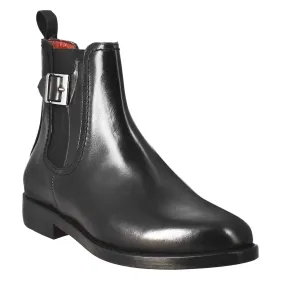 Stivaletto da donna liscio con tacco basso in pelle liscia colore nero con fibbia laterale