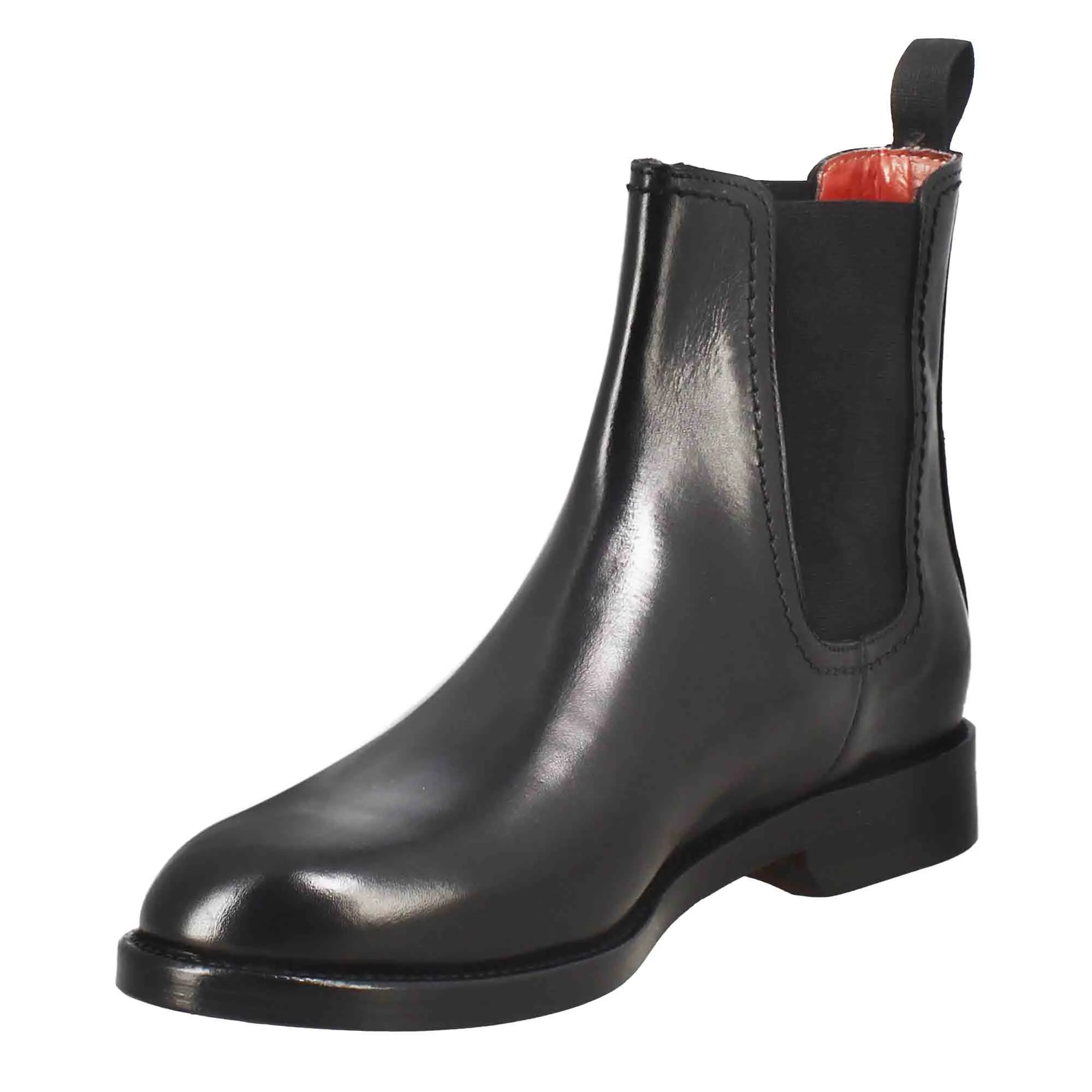 Stivaletto da donna liscio con tacco basso in pelle liscia colore nero con fibbia laterale