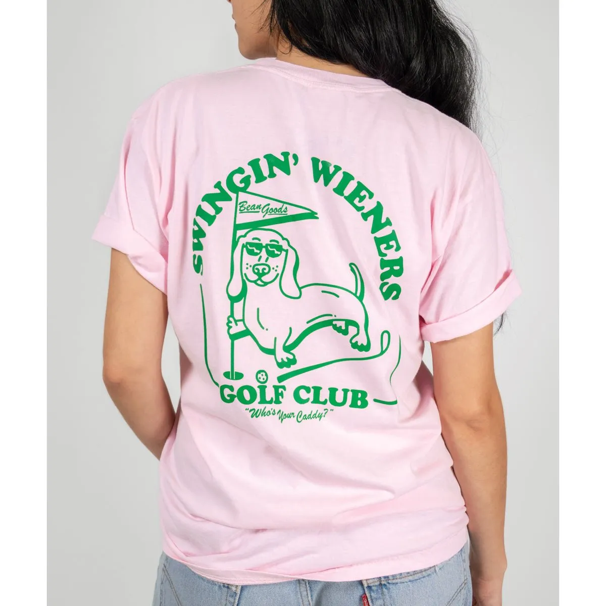 swingin’ wieners golf club unisex pocket tee | caddy pink