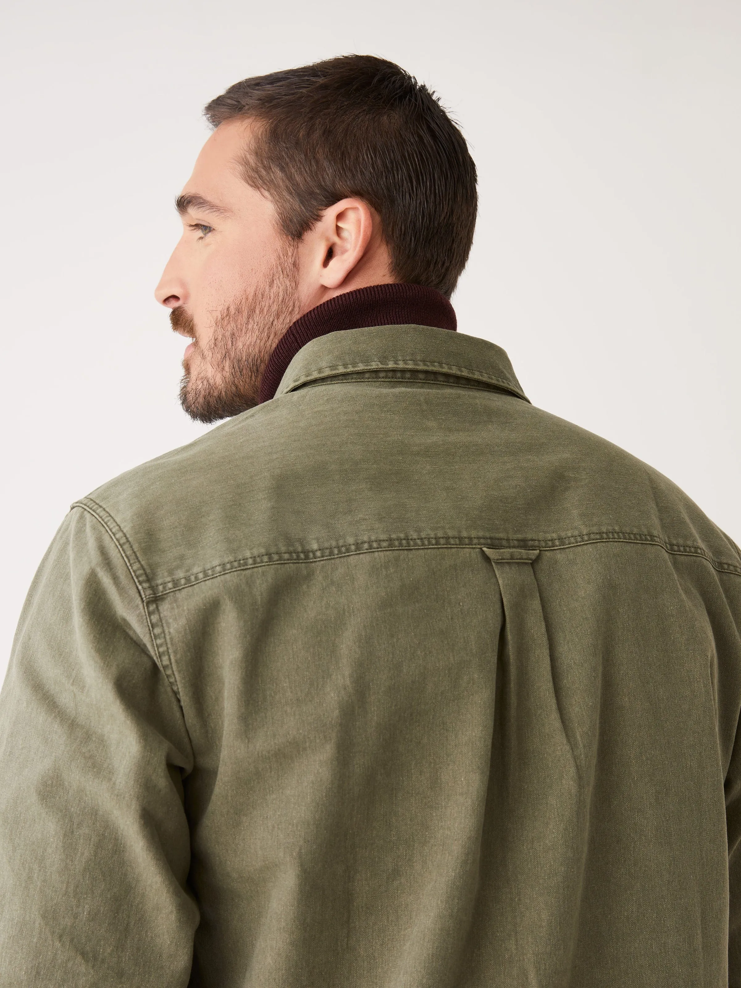 The Half-Zip Twill Popover Overshirt in Khaki