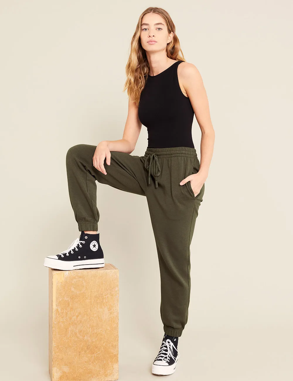 Unisex Cuffed Sweat Pants - Dark Olive