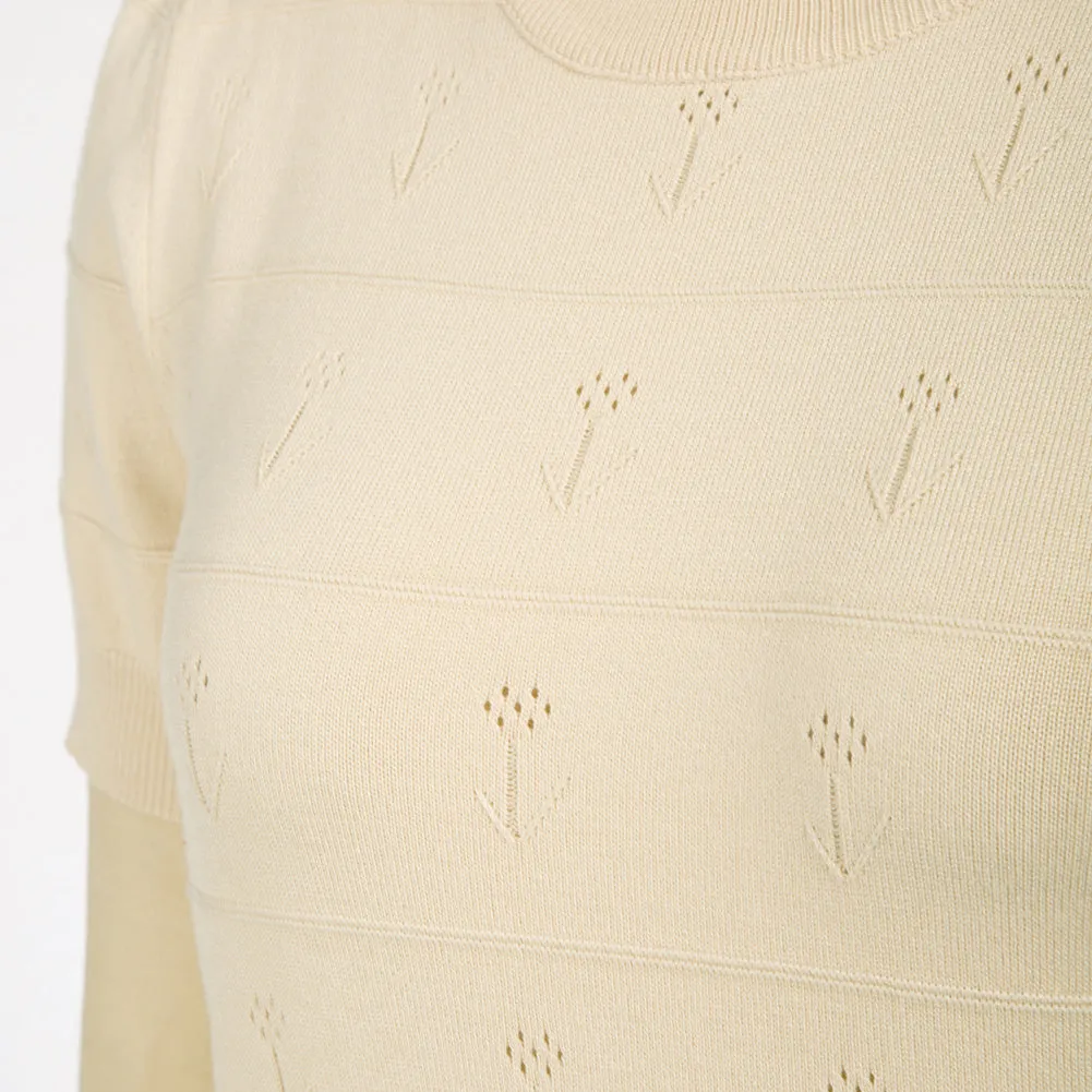 Vintage Hollowed-out Sweater Puffed Short Sleeve Crew Neck Knitwear