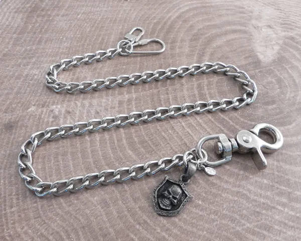 Wallet Chain with Skull Shield Pendant