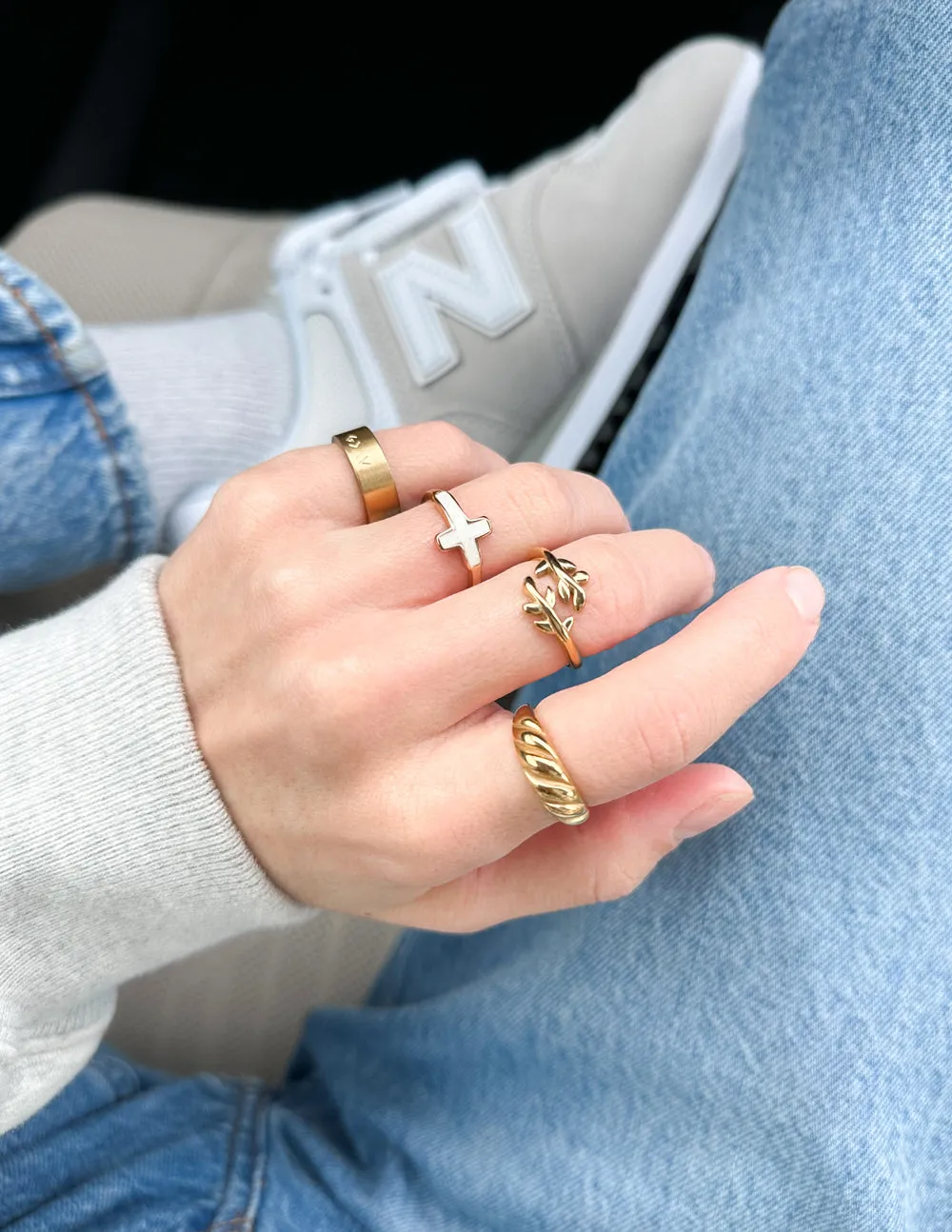 White Enamel Cross Ring