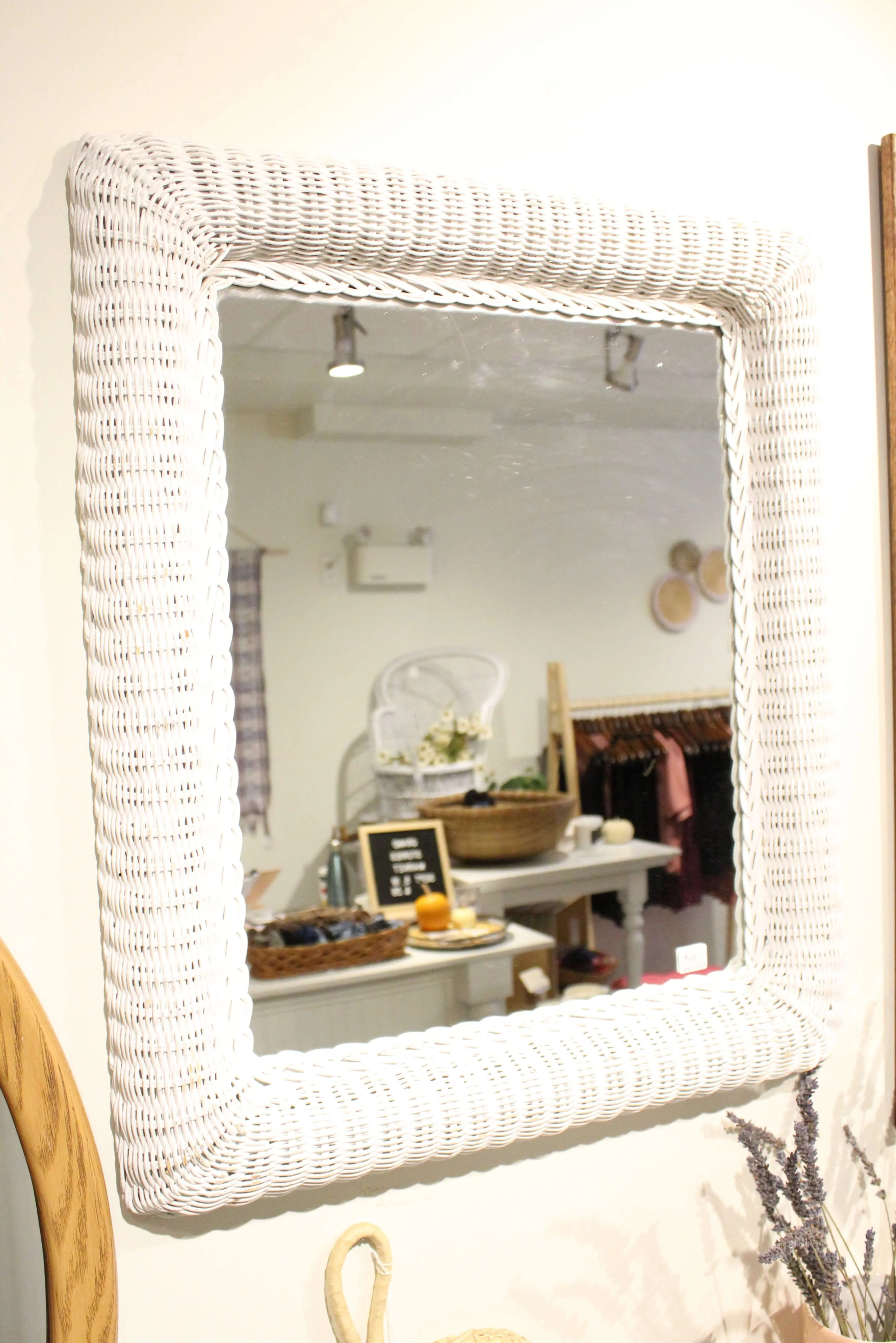 White Wicker Rectangular Mirror