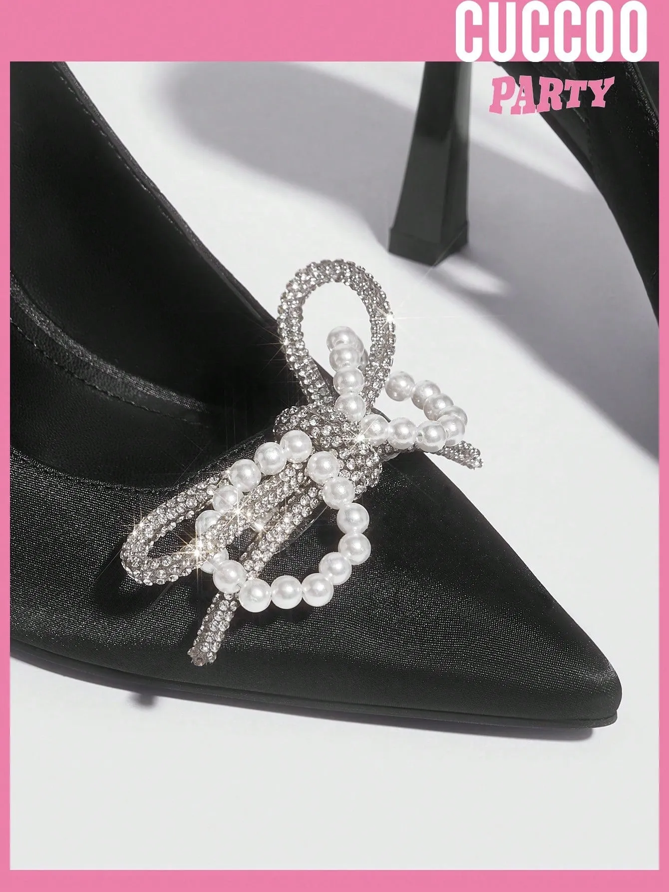 Woman Shoes Fashionable Black High Heel Pumps Embellished With Bowknot, Beads & Flowers Perfect For Wedding & Valentine'S Day For Spring And Summer Prom Shoes