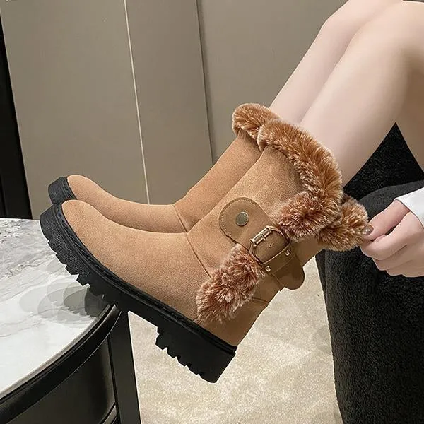 Women's Casual Belt Buckle Fur Collar Snow Boots 50865457S