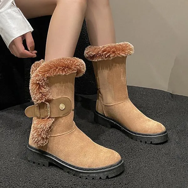 Women's Casual Belt Buckle Fur Collar Snow Boots 50865457S