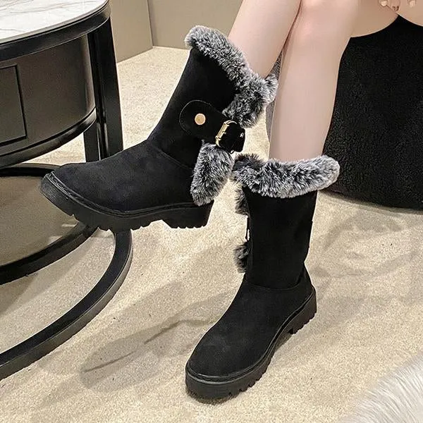 Women's Casual Belt Buckle Fur Collar Snow Boots 50865457S