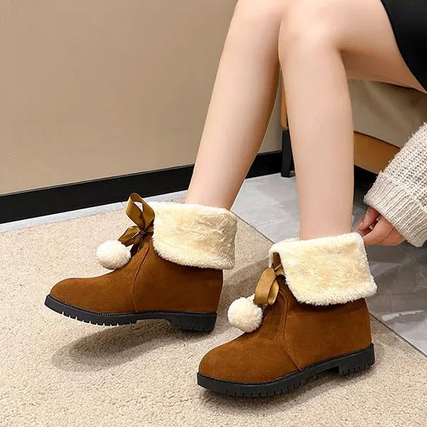 Women's Casual Bow Fur Ball Short Snow Boots 90418165S