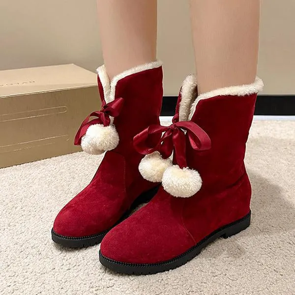 Women's Casual Bow Fur Ball Short Snow Boots 90418165S