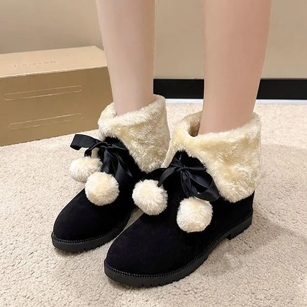 Women's Casual Bow Fur Ball Short Snow Boots 90418165S