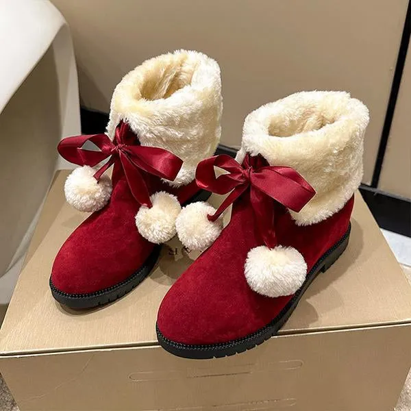 Women's Casual Bow Fur Ball Short Snow Boots 90418165S