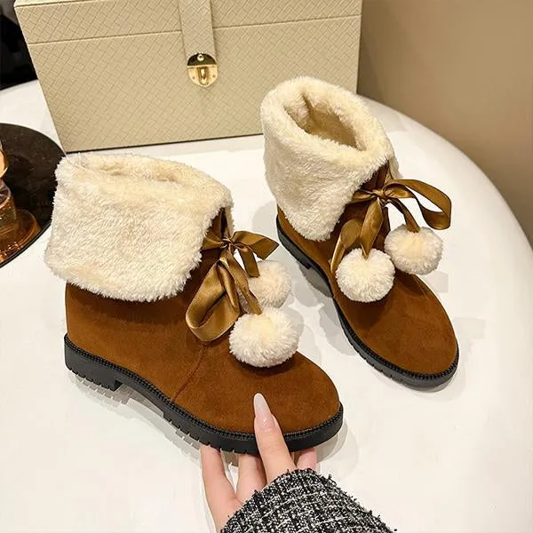 Women's Casual Bow Fur Ball Short Snow Boots 90418165S