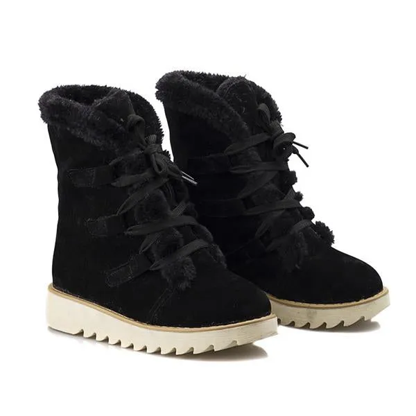 Women's Casual Plush Lace Up Thick Soled Snow Boots 59178905S