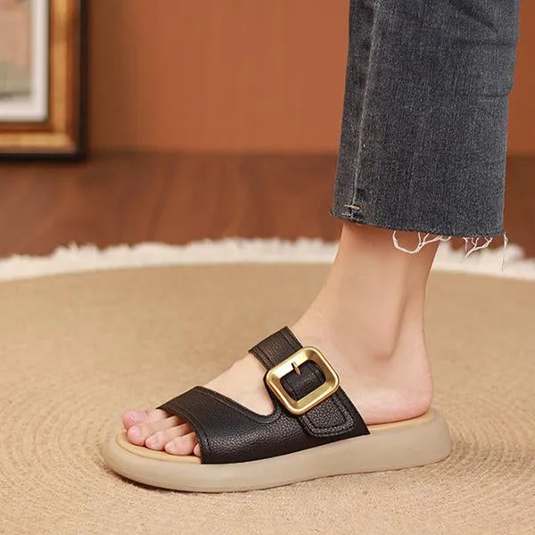 Women's Casual Round Toe Thick Sole Belt Slippers 13779504S