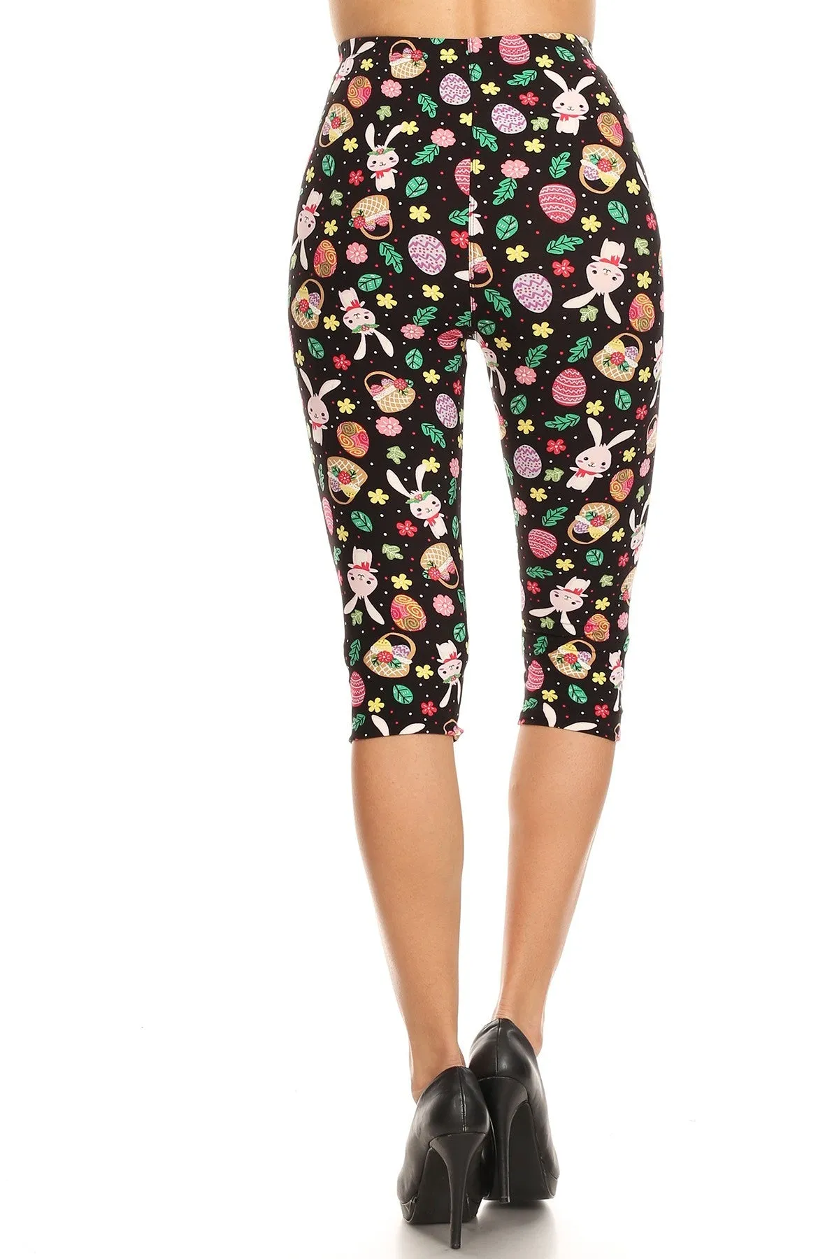 Women's Plus Cute Bunny & Easter Egg Printed Cropped Capri Leggings