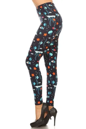 Women's Plus Ocean Creatures Fish Pattern Print Leggings