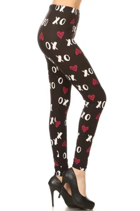 Women's Plus Red XO hearts Pattern Printed Leggings