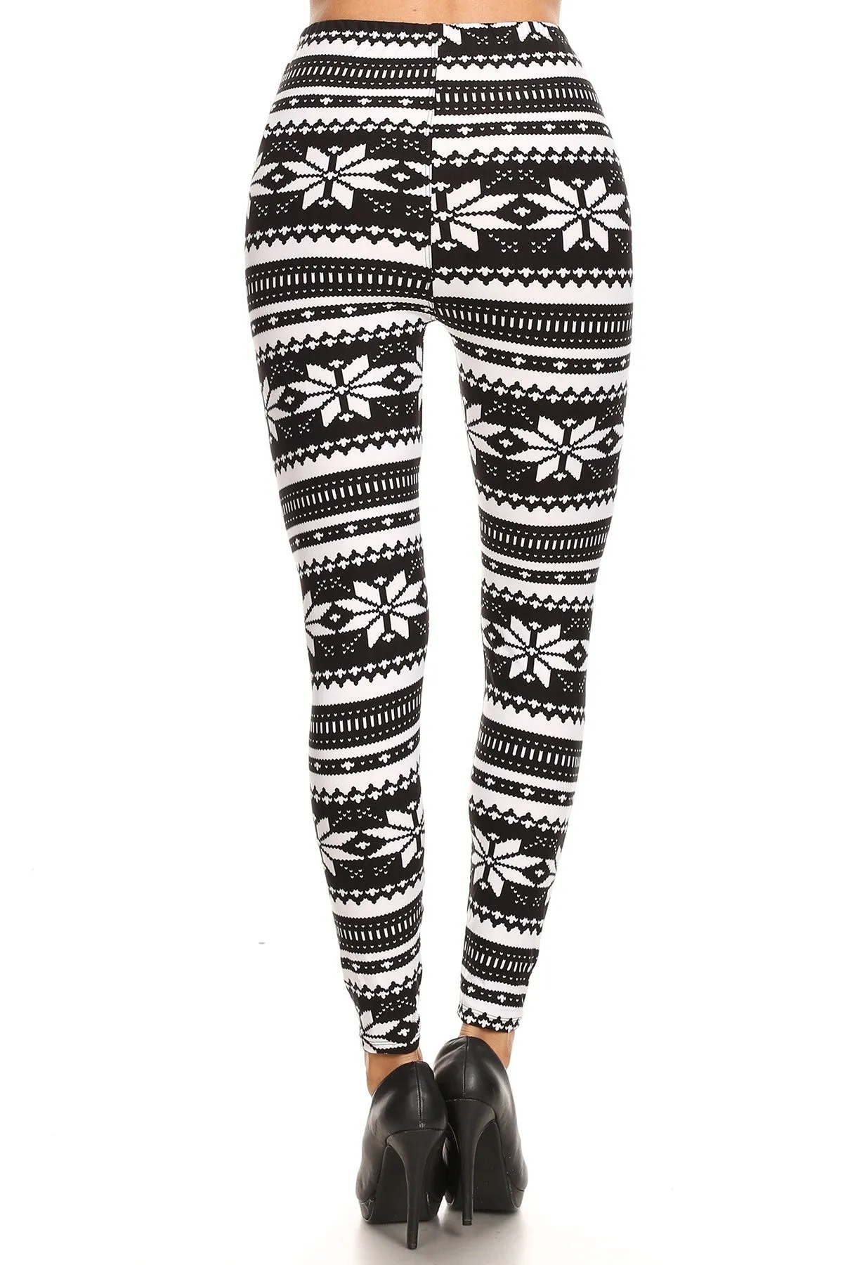 Women's Regular B&W Big Petal Fair Isle Pattern Printed Leggings