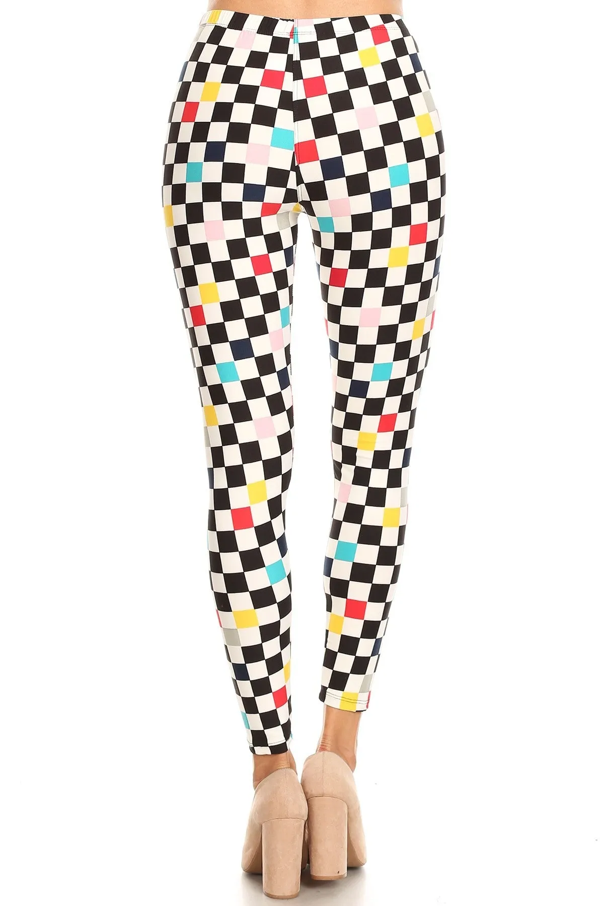 Women's Regular Colorful Checkered Pattern Printed Leggings