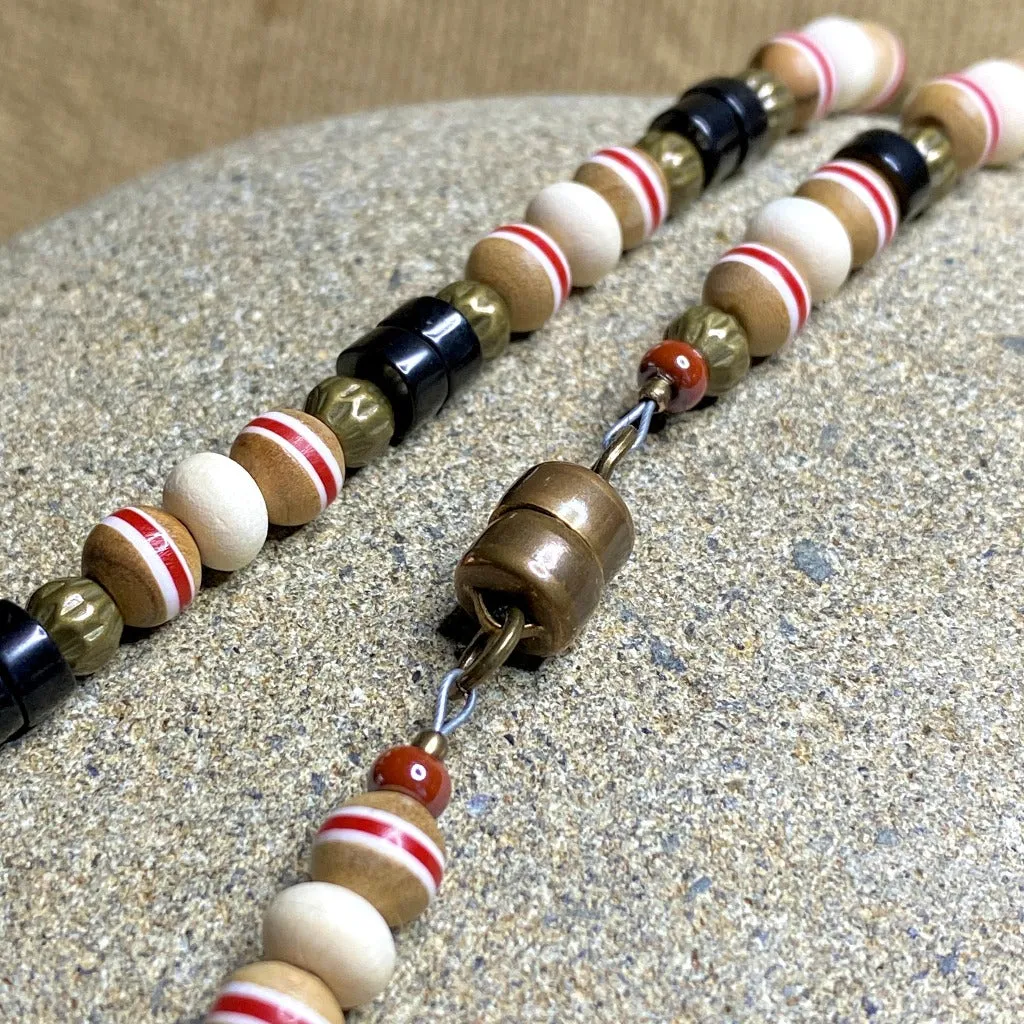 Wood & Brass Bead Necklace with Shungite Heishi Beads, Unisex